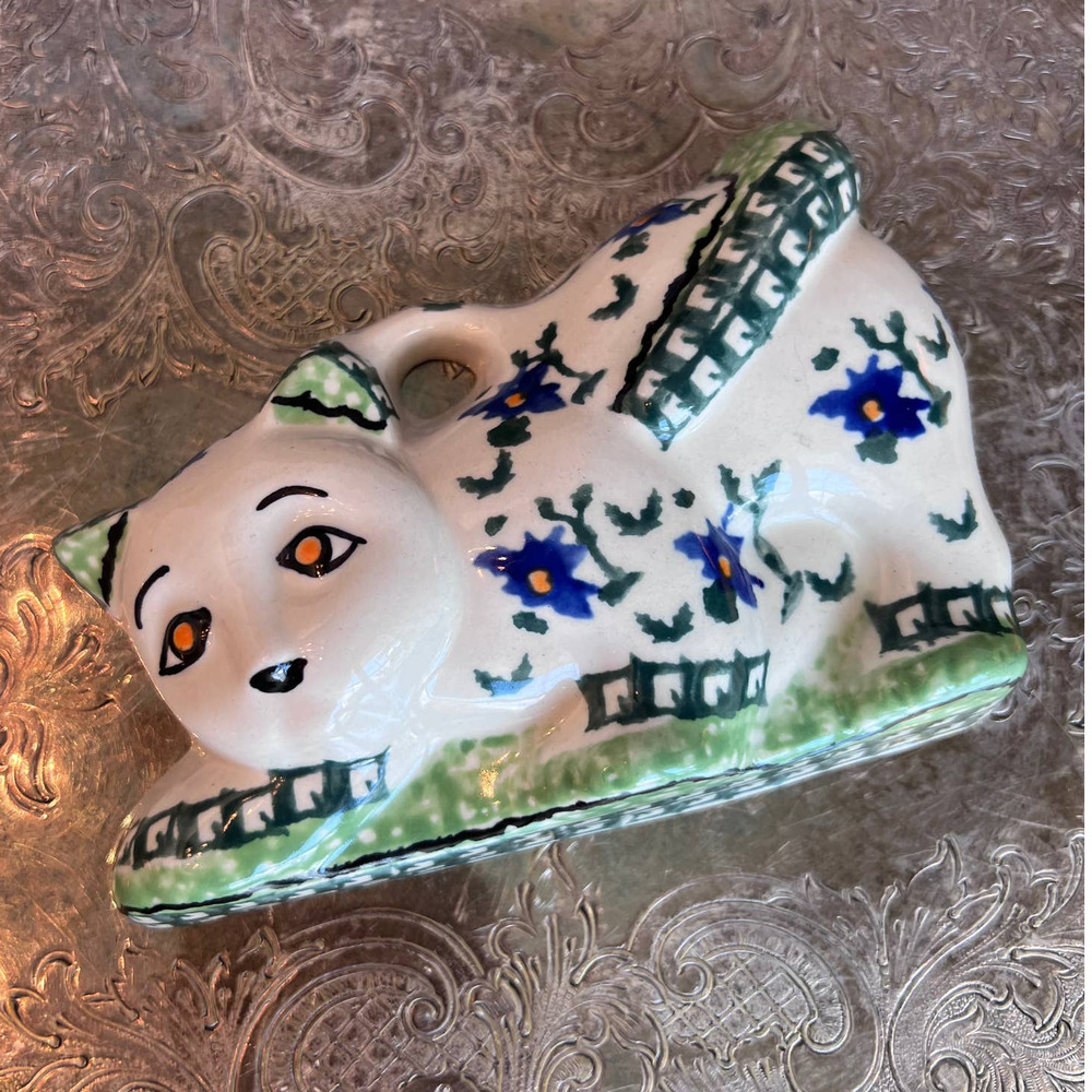 Boleslawiec Polish Pottery Green Cat Mould Mold Wall Hanging